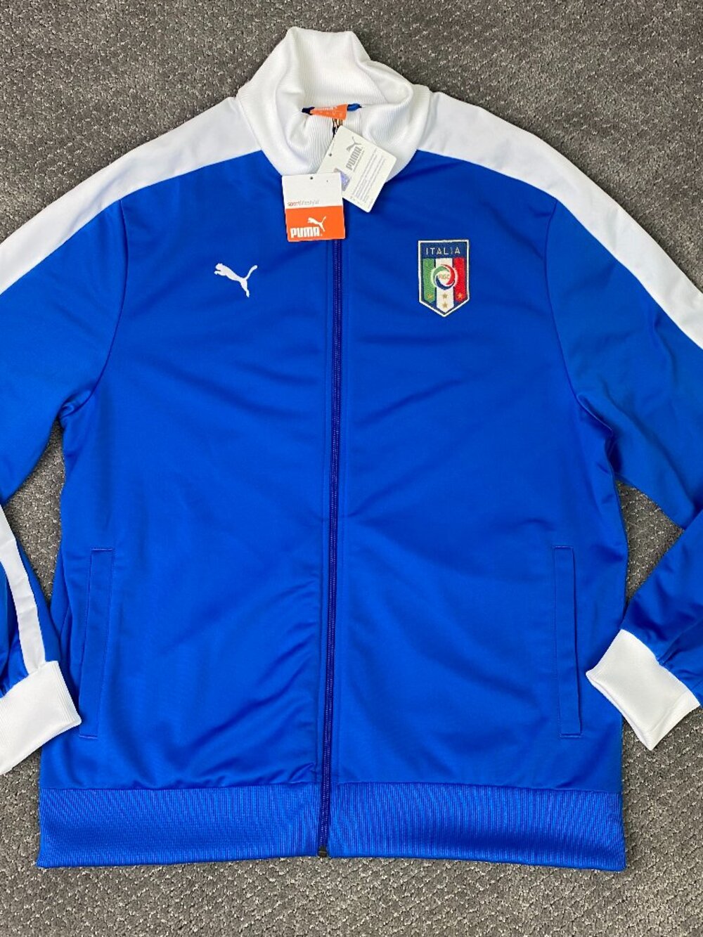 Puma Italy FIGC Track Jacket Mens XL Blue White Striped Italia Training NEW NWT